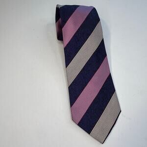 Etro spa milano made in Italy 100% silk navy white and pink striped tie